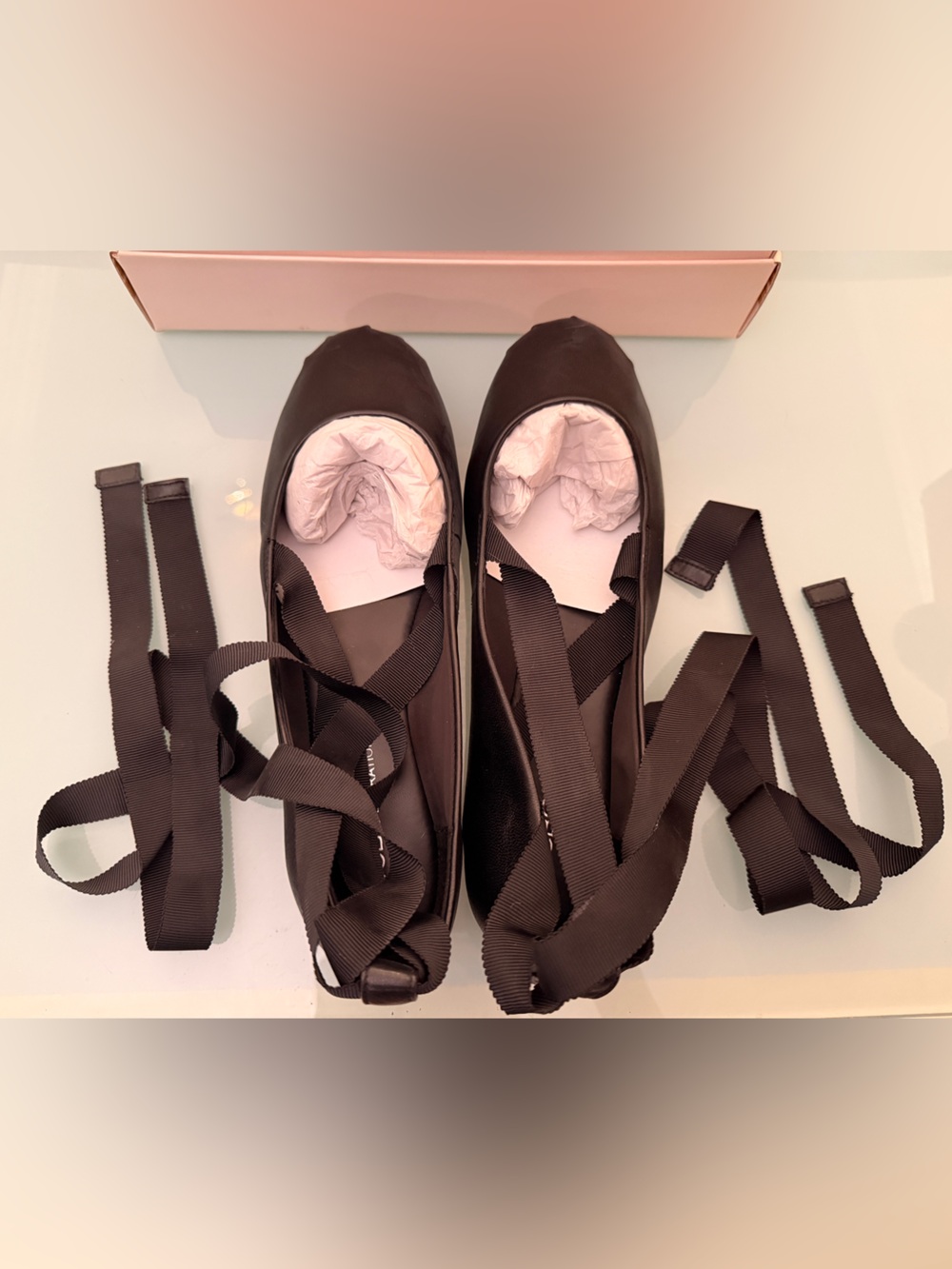 BCBG Generation Women’s Talia Black Leather Ribbon Strap Ballet Flats